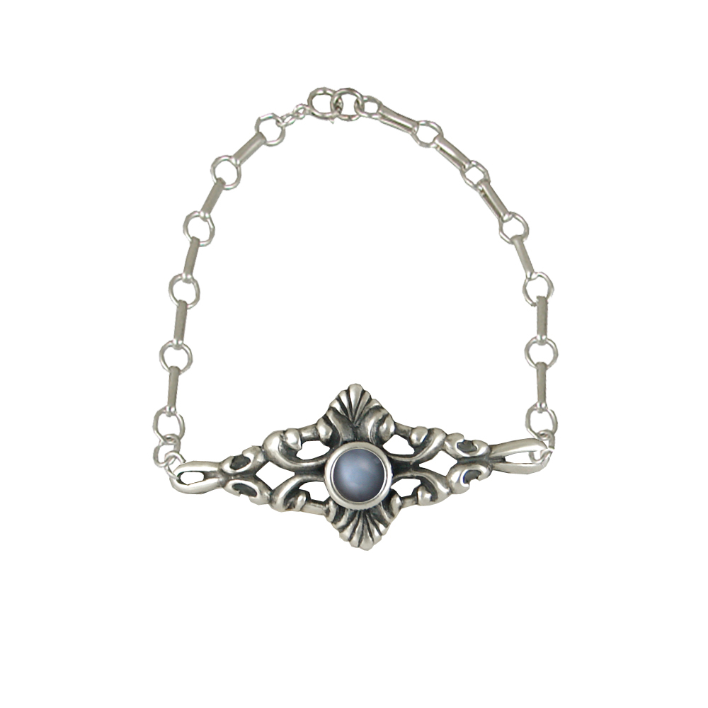 Sterling Silver Adjustable Filigree Chain Bracelet With Grey Moonstone